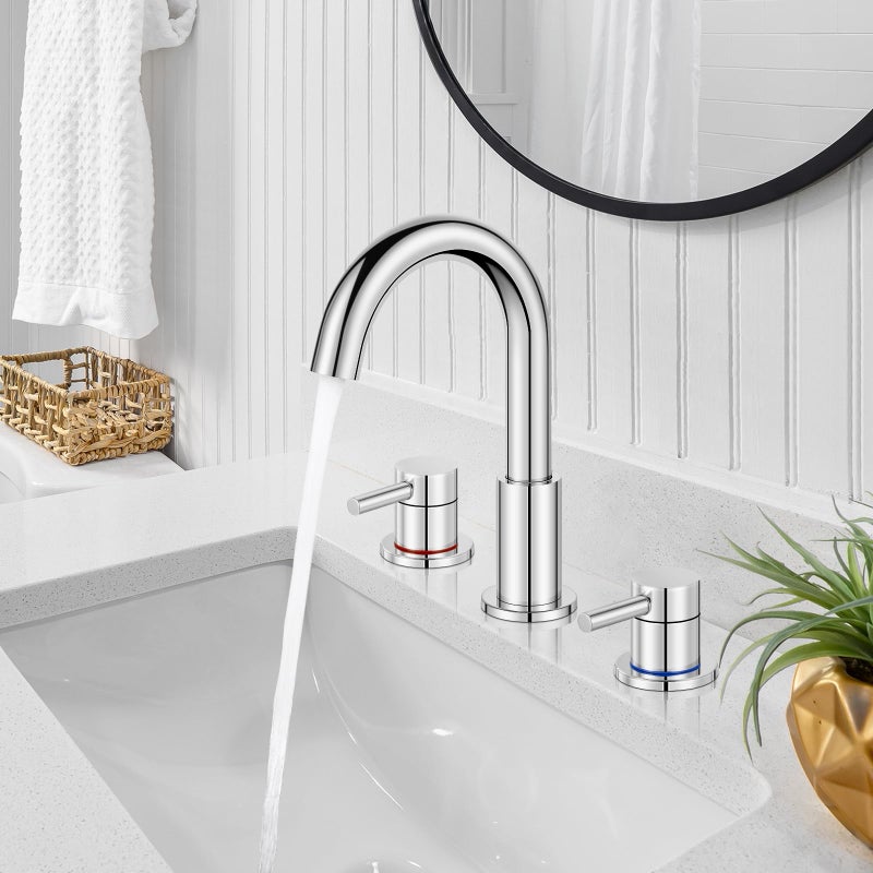FGKQ Chrome Bathroom Faucet 3 Hole, Widespread Bathroom Faucets for Sink 3 Hole Chrome with Pop-Up Drain Water Supply Lines - Image 2
